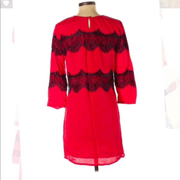 TOPSHOP Red viscose dress with black lace - Picture 2 of 2